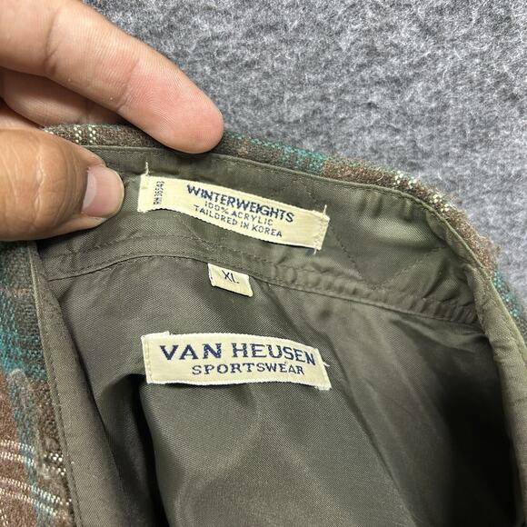 VINTAGE Van Heusen Shirt GRAY Plaid Flannel Winterweights Button Up Men XL - Picture 5 of 6
